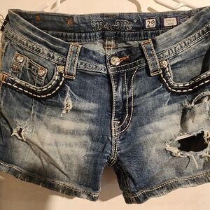 Miss Me Signature 29 Distressed Heavy Stitch Denim Shorts